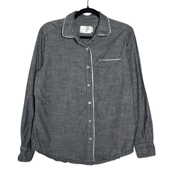 Maison Du Soir Charcoal Gray Black Cotton Lobg Sleeve Button Up Pajama Set Small - Picture 2 of 14